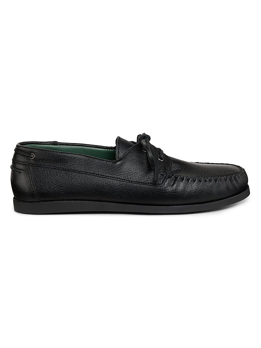 Men's Leather Boat Shoes - Black - Size 10