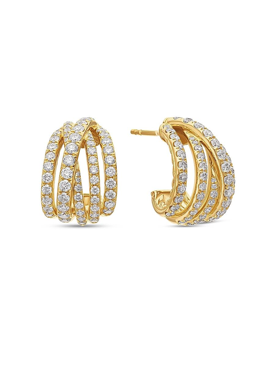 Women's Pavé Crossover Shrimp Earrings in 18K Yellow Gold with Diamonds, 15.8mm - Diamond