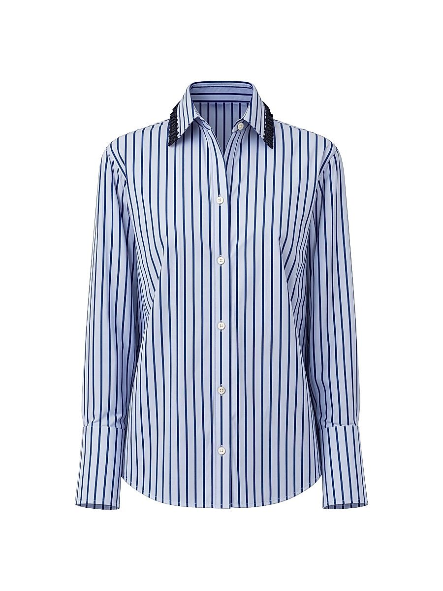 Women's Billie Shirt with Tassel Collar - Blue Navy Tassels - Size 10