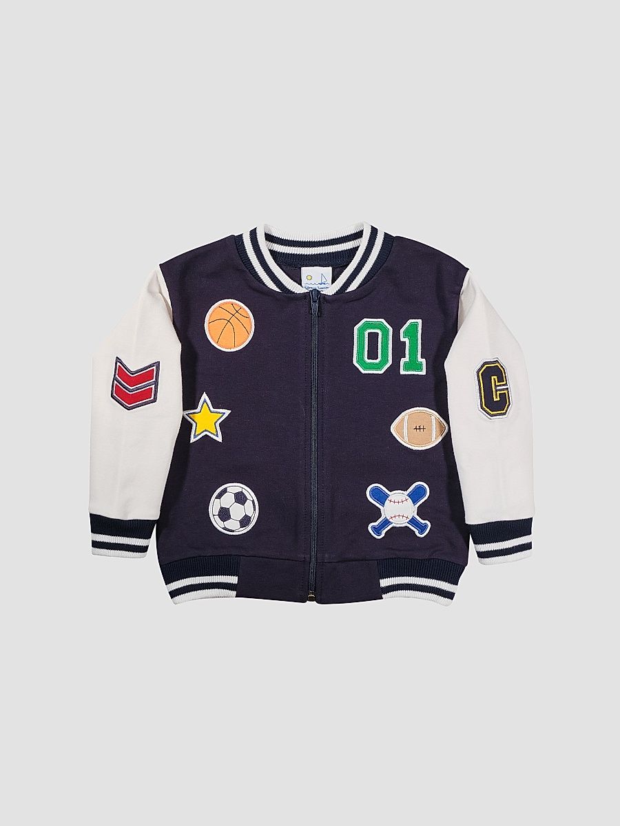 Baby Boy's & Little Boy's French Terry Varsity Jacket - Navy White - Size 7