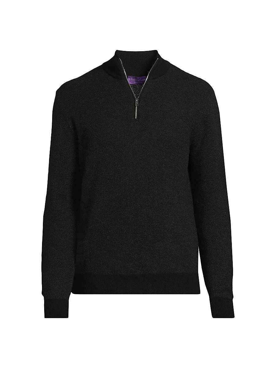 Men's Birdseye Cashmere Quarter-Zip Sweater - Classic Black - Size XXL