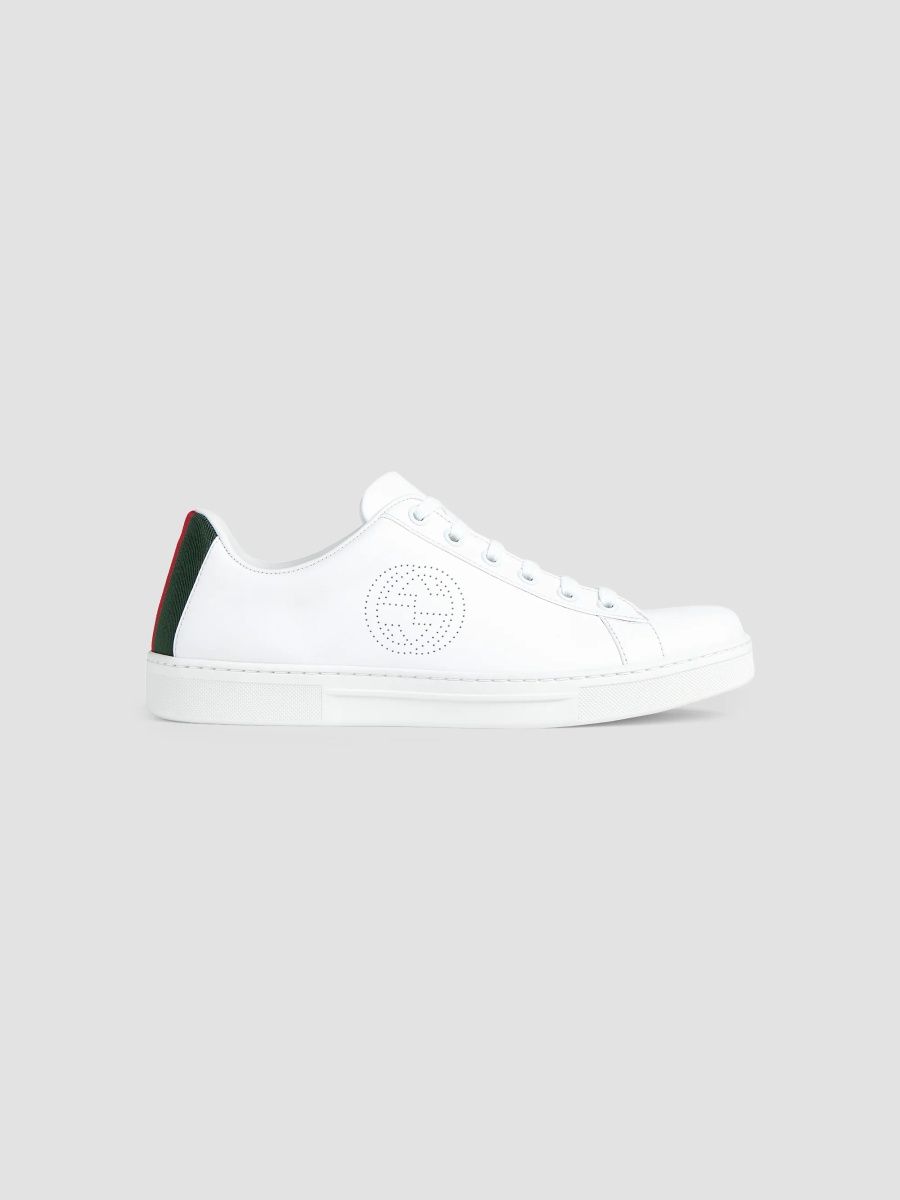 Gucci Women's Ace 2.0 Interlaced Leather Low-Top Sneakers - Optical White - Size 11