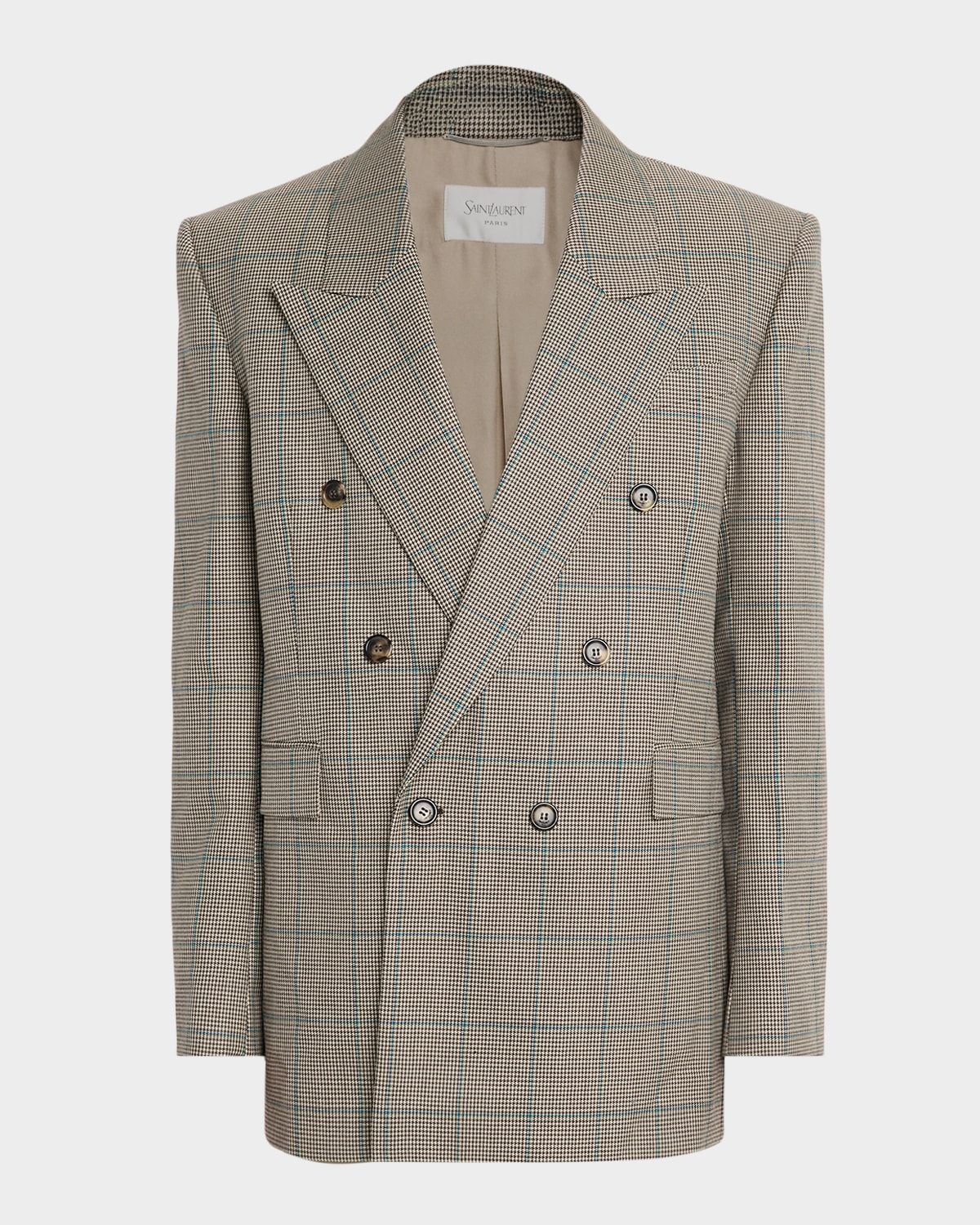 Men & apos;s Double-Breasted Check Wool Blazer