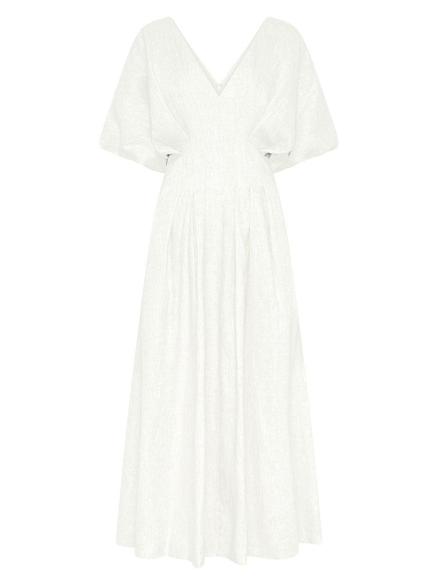 Women's Vicky Pleated Linen-Blend Midi-Dress - Ivory - Size 12
