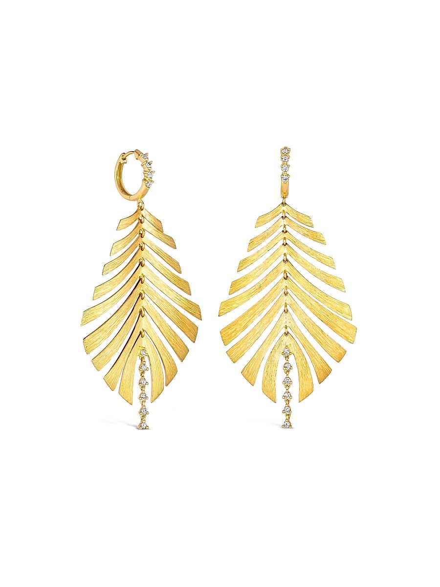 Women's Bahia 18K Yellow Gold & 0.33 TCW Diamond Palm Leaf Drop Earrings - Yellow Gold