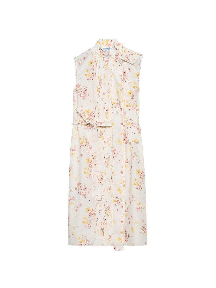 Women's Pleated Floral Print Poplin Dress - Pink - Size 10