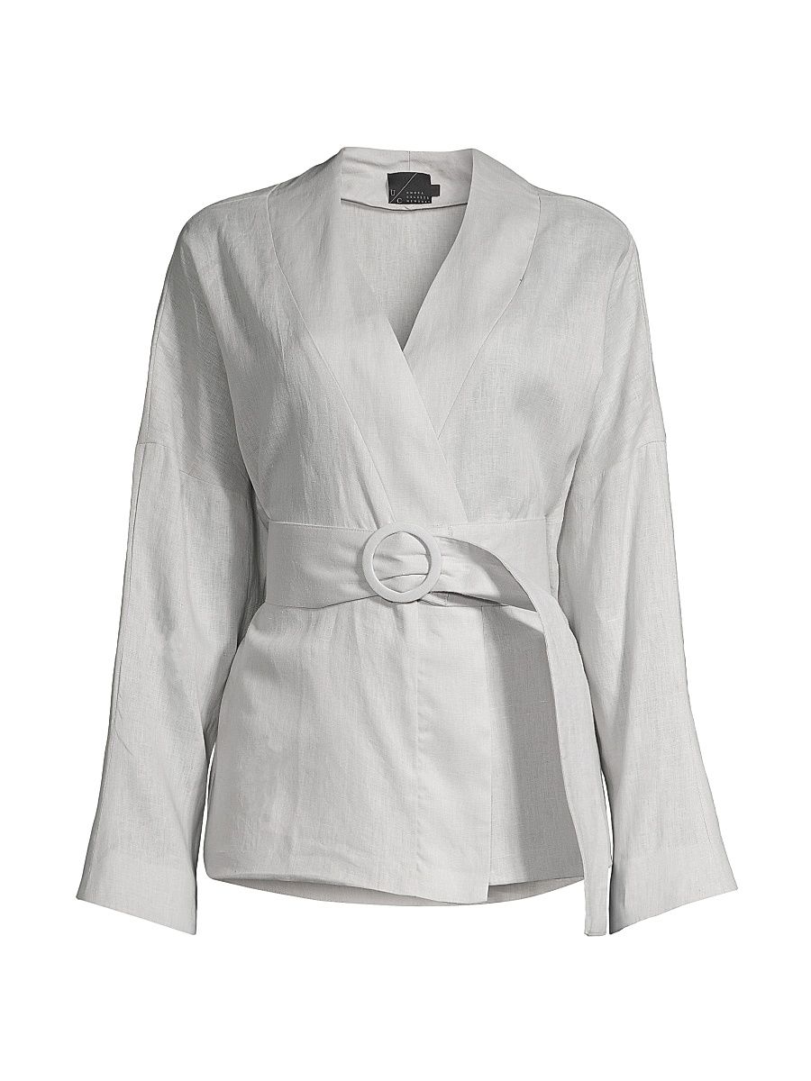 Women's Belted Wrap Jacket - Smoke - Size Medium