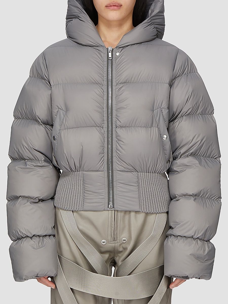 Women's Down Hooded Crop Puffer Jacket - Steel - Size 2
