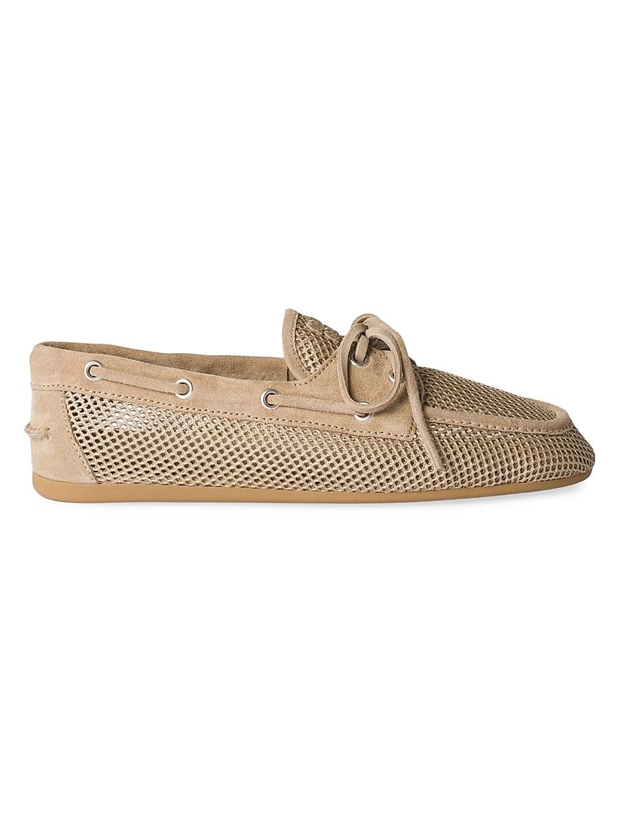 Women's Mesh and Suede Boat Loafers - Beige Khaki - Size 8.5
