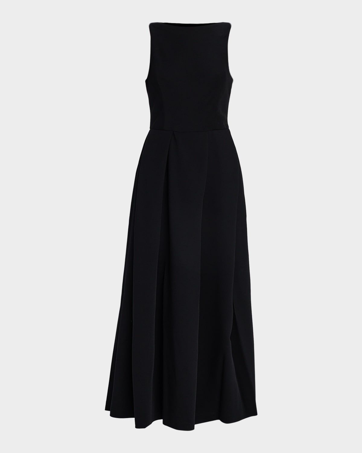 Bateau-Neck Pleated Cady Maxi Dress