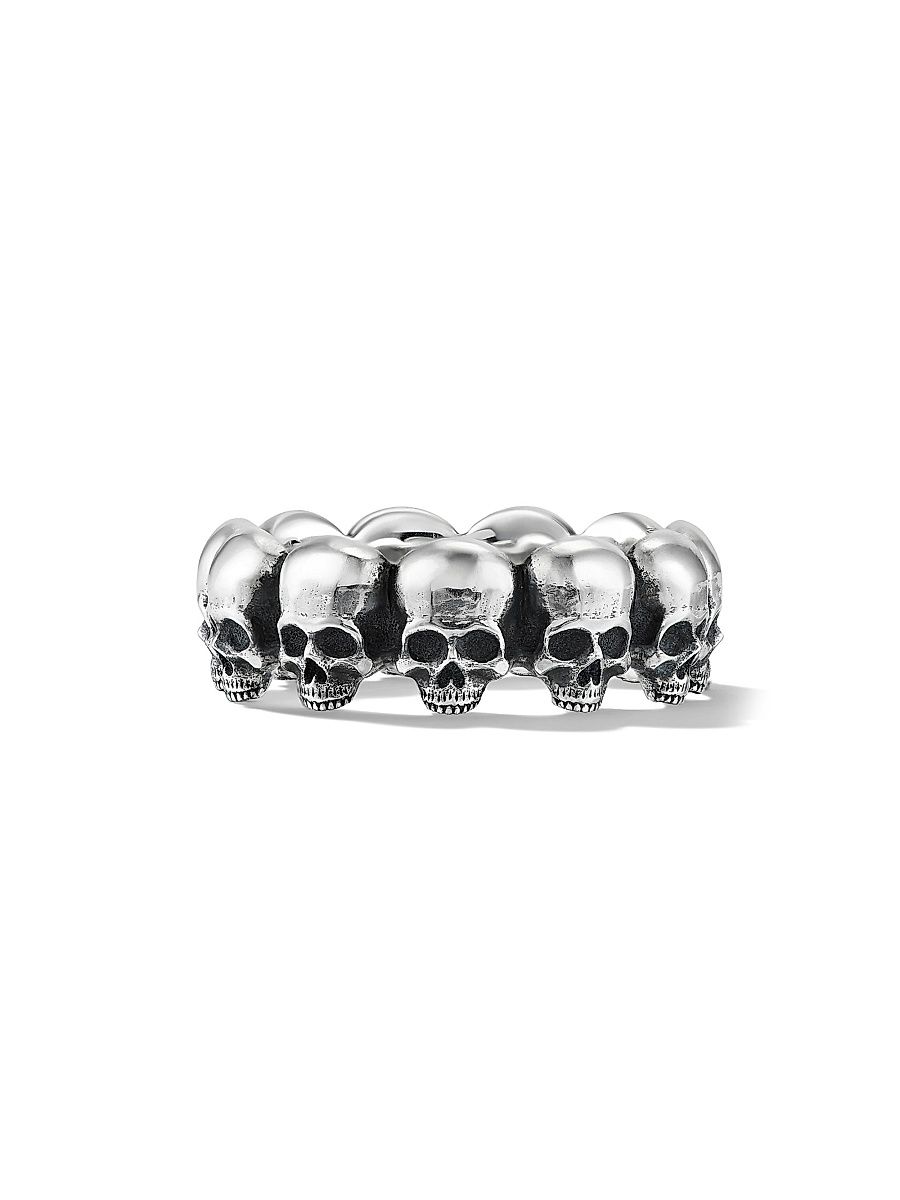 Men's Memento Mori Skull Band Ring In Sterling Silver - Silver - Size 7