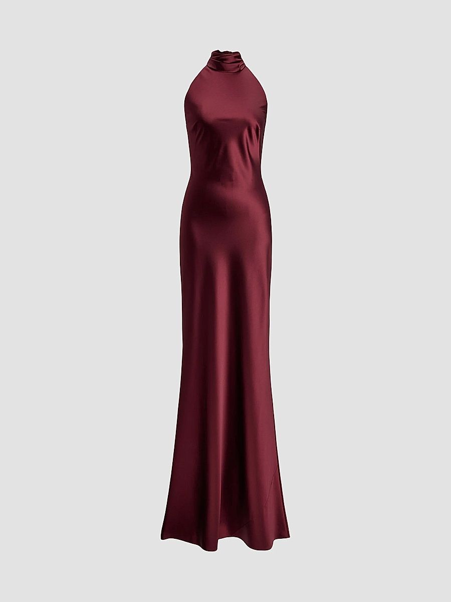 Women's Chilton Satin Halter Gown - Red - Size 8