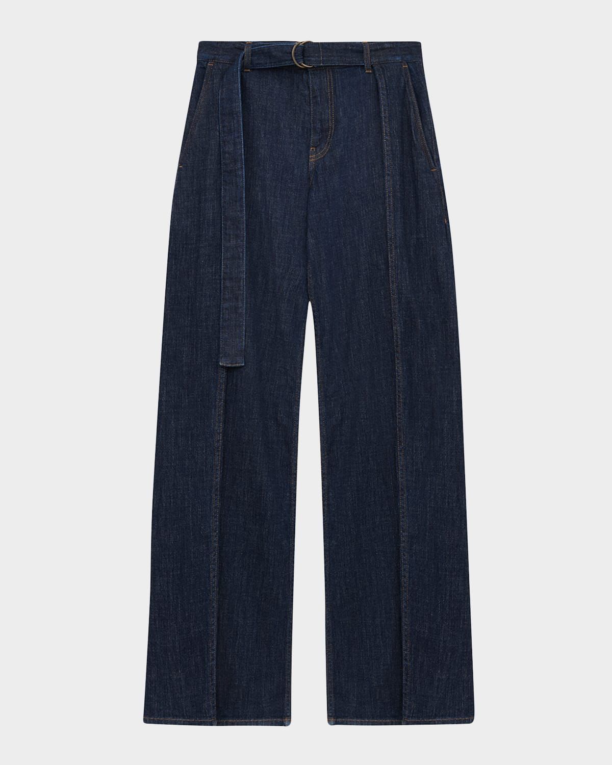 D-Ring Belted Wide-Leg Jeans