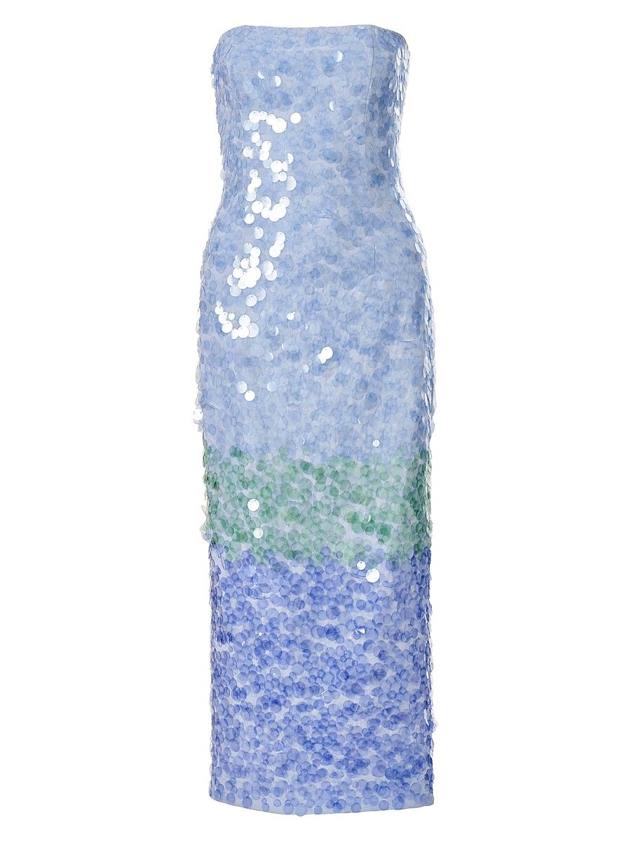 Women's Ombré Sequined Strapless Midi-Dress - Celeste Multi - Size 10