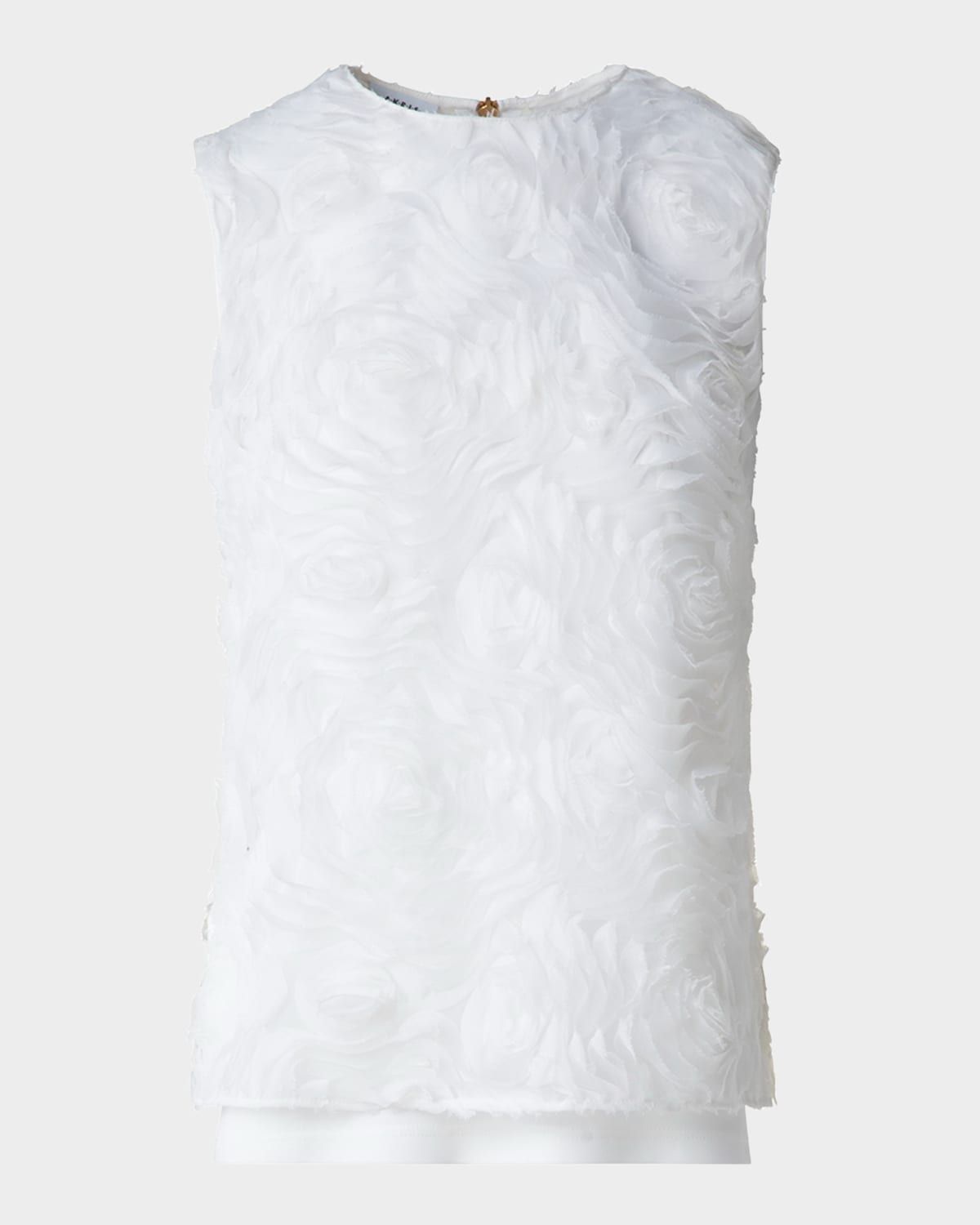 3D Carnation Tulle Embroidery Sleeveless Blouse