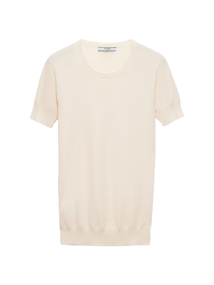 Women's Silk and Cotton Crew-Neck Sweater - Beige - Size 6