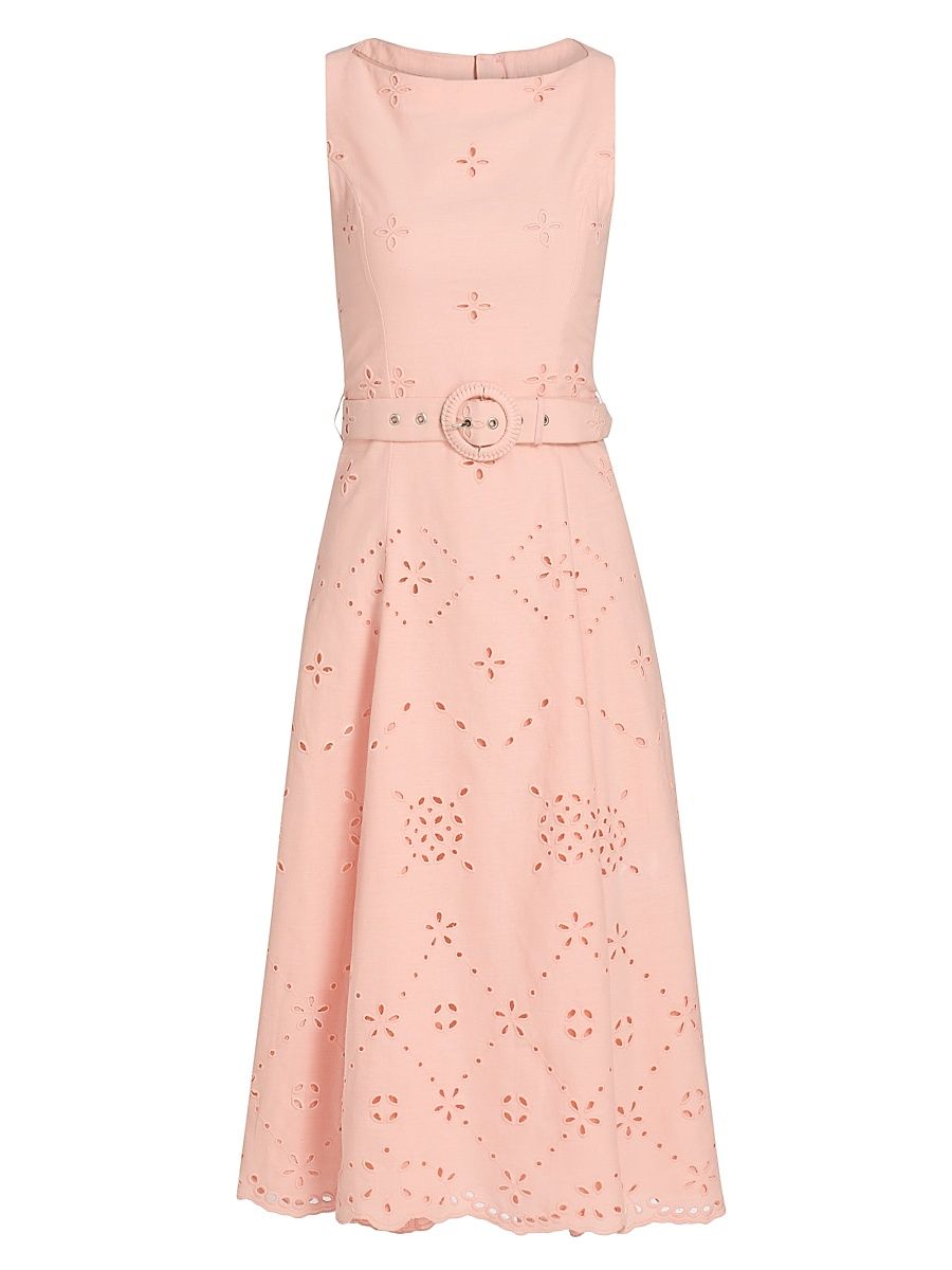 Women's Eyelet Embroidered A-Line Midi-Dress - Peach - Size Large
