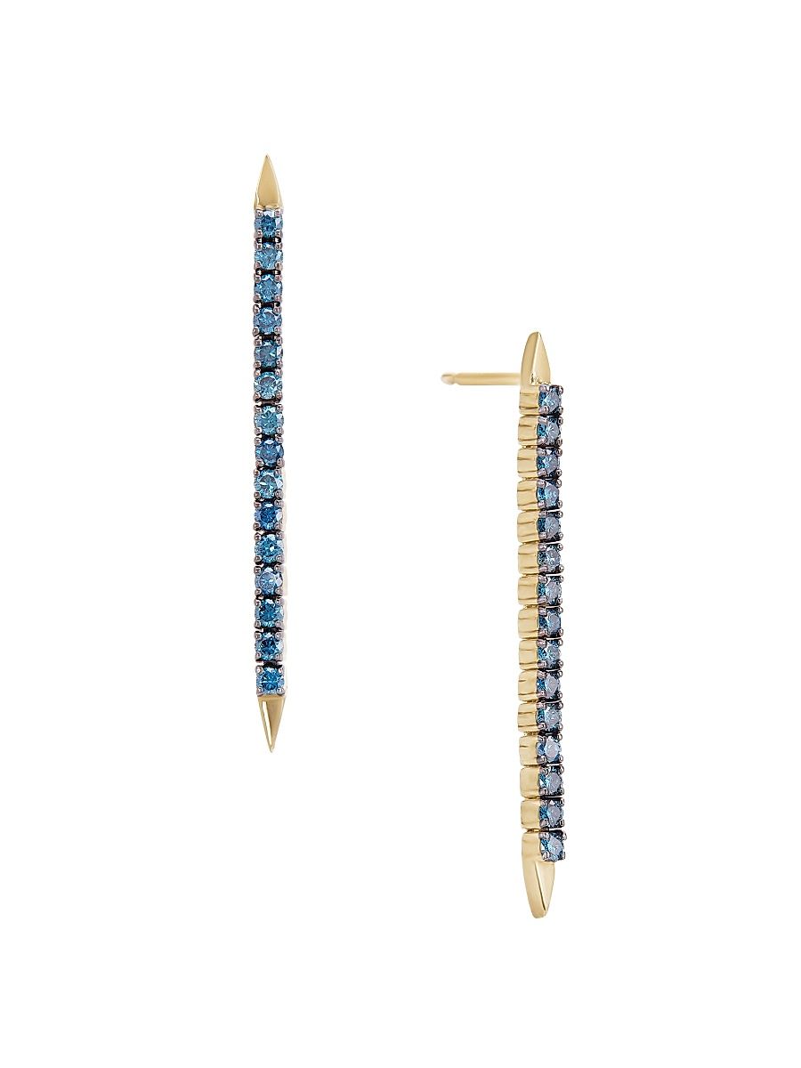 Women's 14K Yellow Gold & 0.66 TCW Blue Diamond Tennis Earrings - Yellow Gold