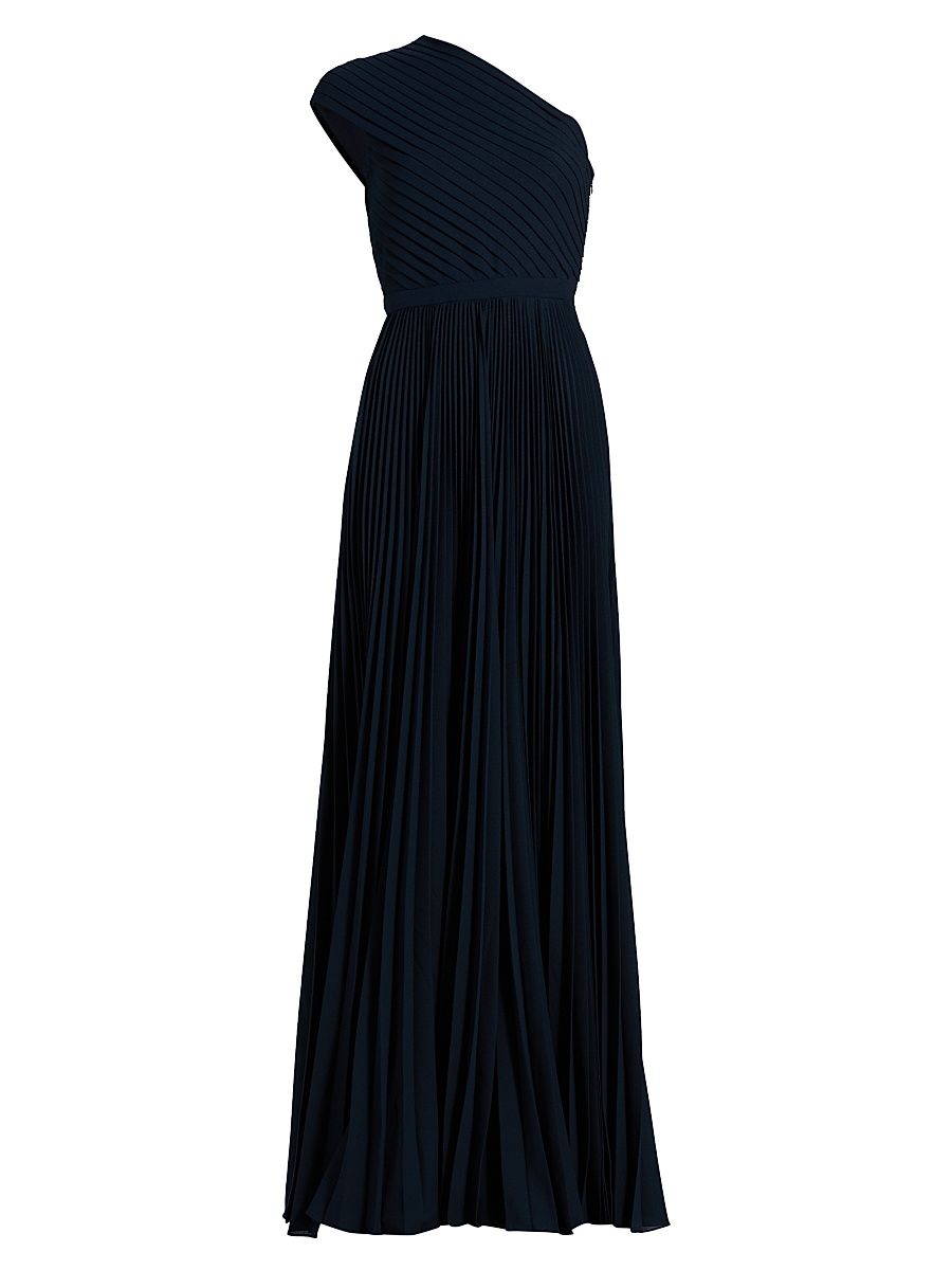 Women's One-Shoulder Pleated Gown - Midnight - Size 10