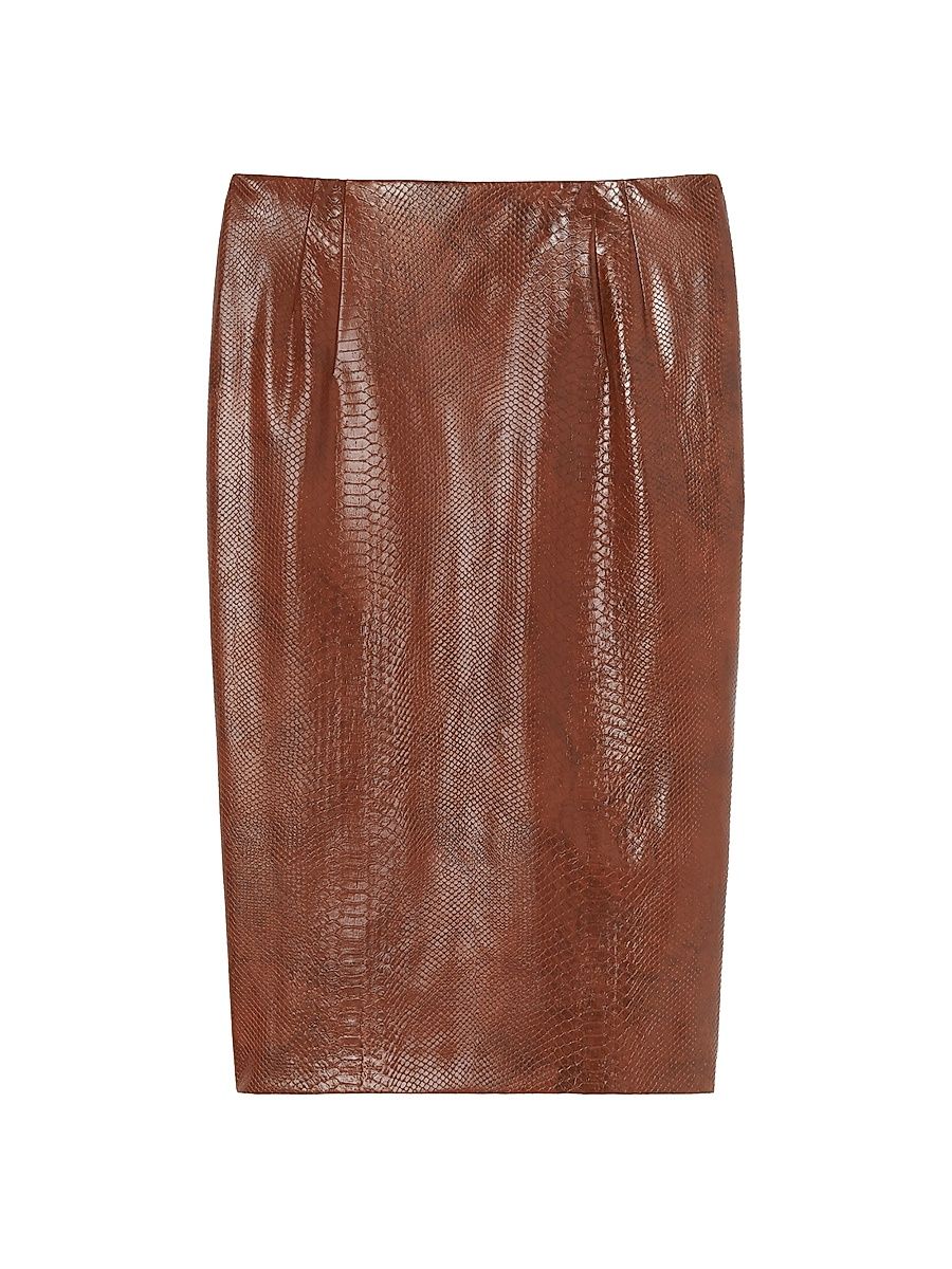 Women's Skirt in Coated Fabric - Tobacco Reptile Print - Size 20