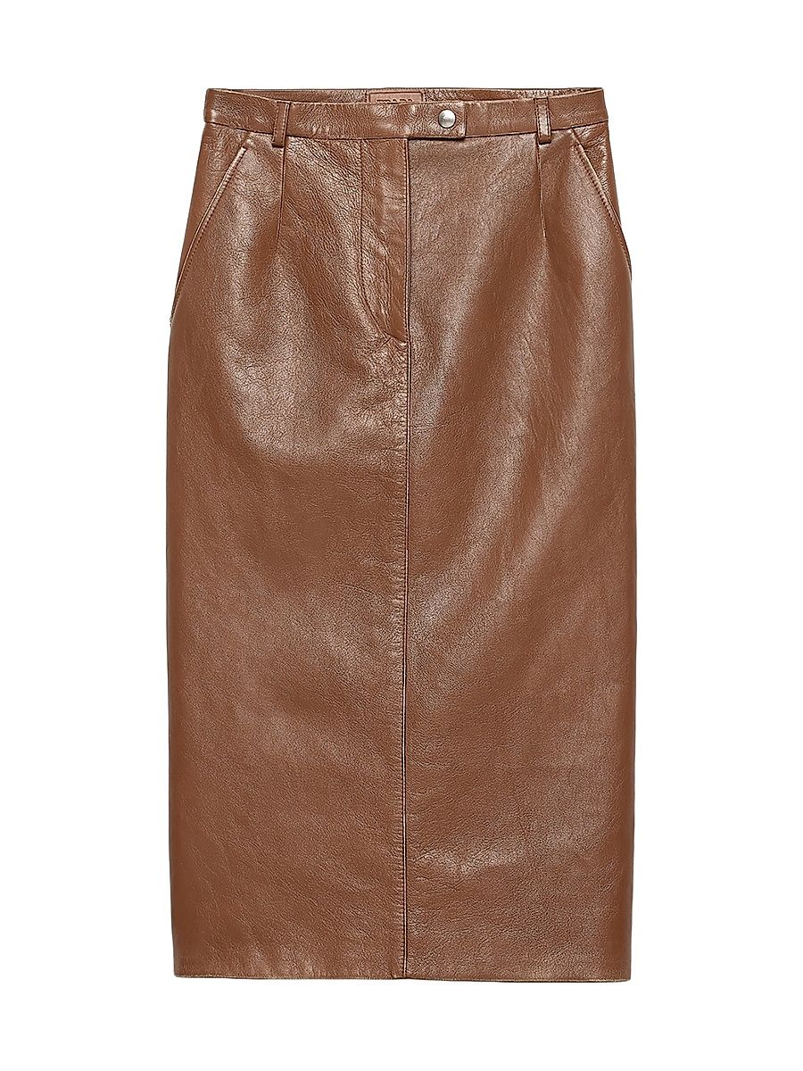 Women's Nappa Leather Pencil Skirt - Brown - Size 0