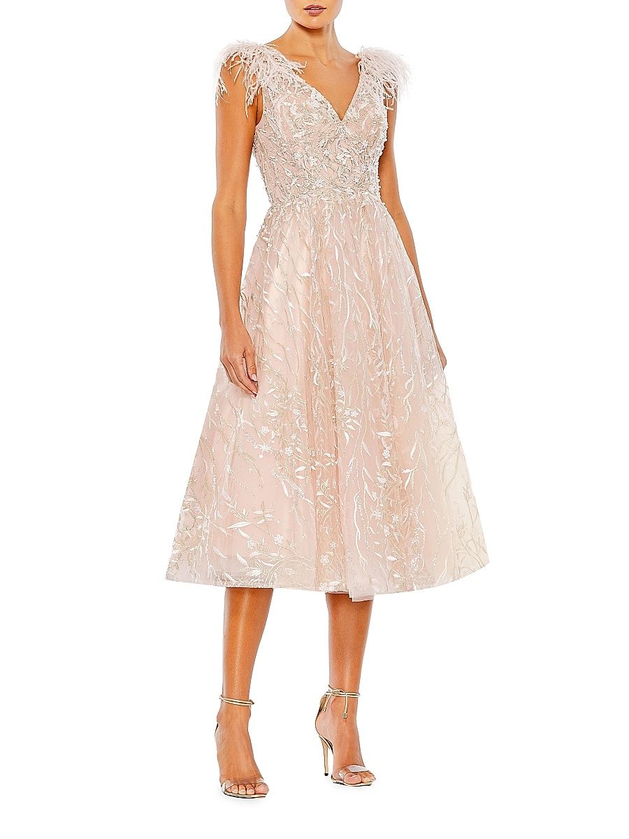 Women's Cocktail Lace Fit & Flare Midi-Dress - Pink - Size 14