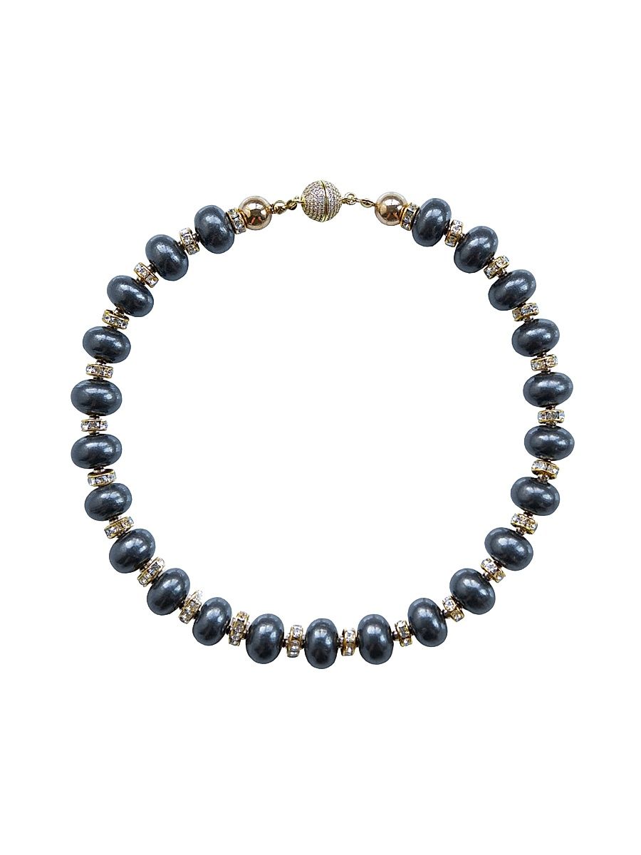 Women's La Dolce Vita Mika 18K-Gold-Plated, Crystal, Silver Hematite & Wood Necklace - Black Coral