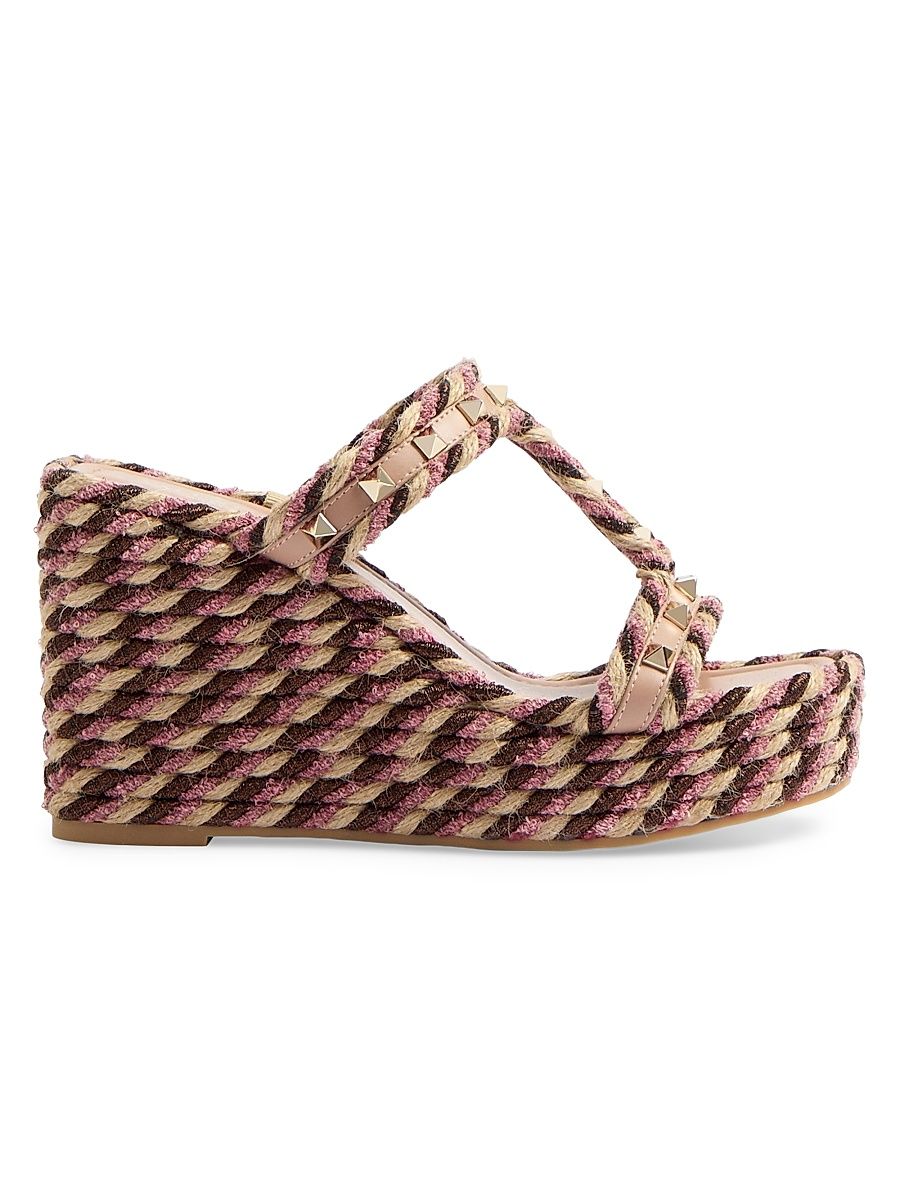 Women's Rockstud Wedges in Calfskin 90MM - Rose Cannelle - Size 11