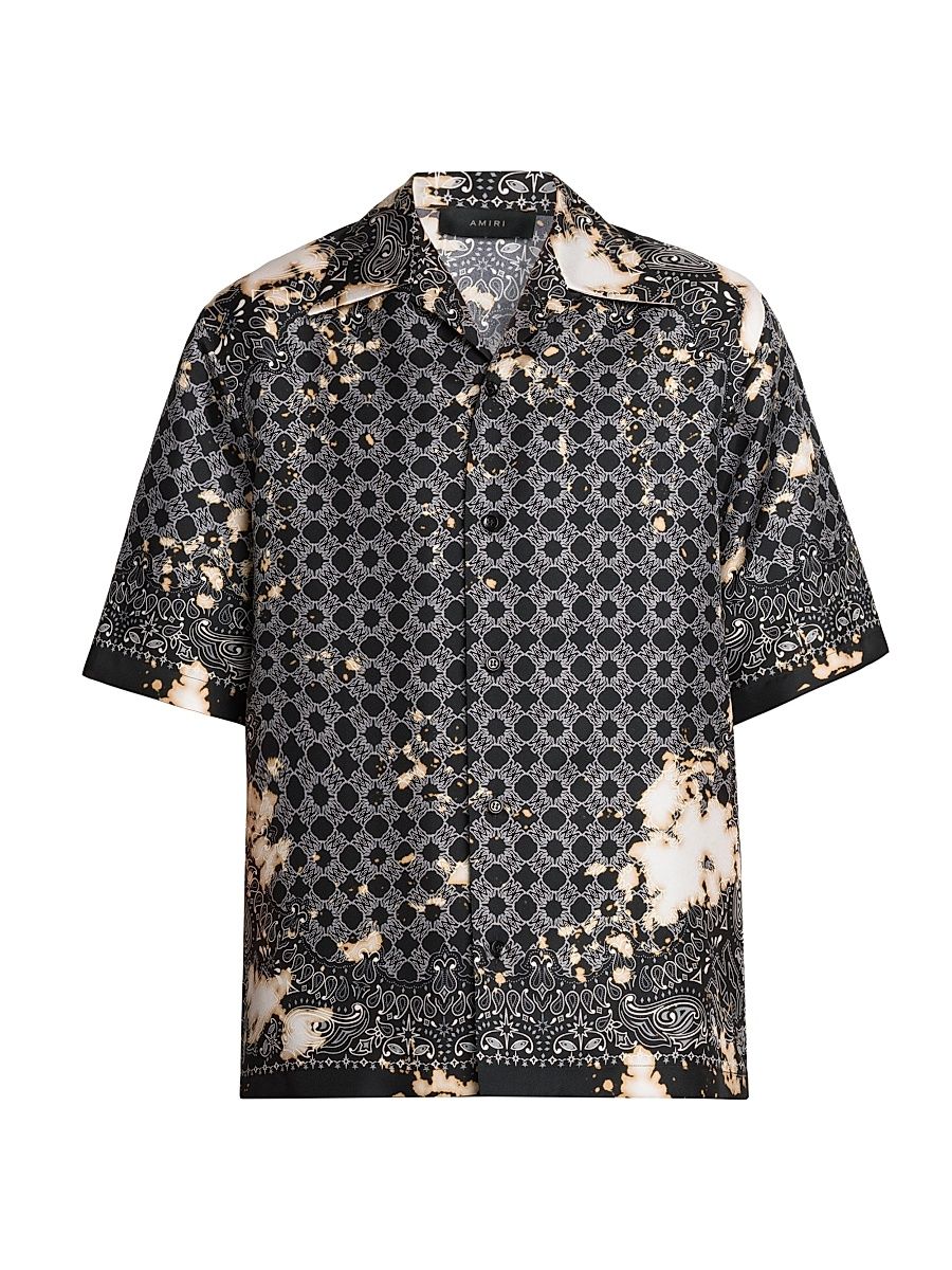 Men's Bleach Bandana Bowling Shirt - Black - Size Small