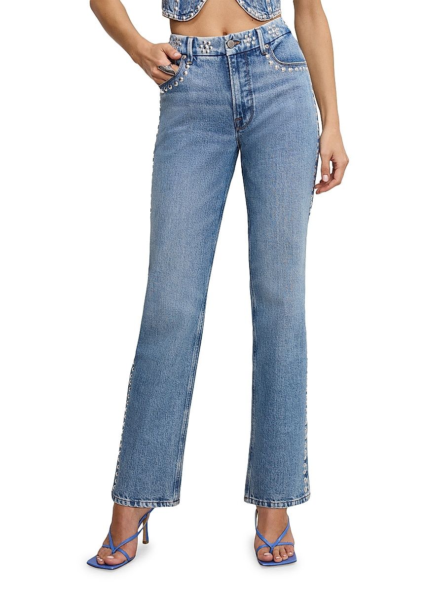 Women's Good Icon Studded Straight Jeans - Indigo - Size 6