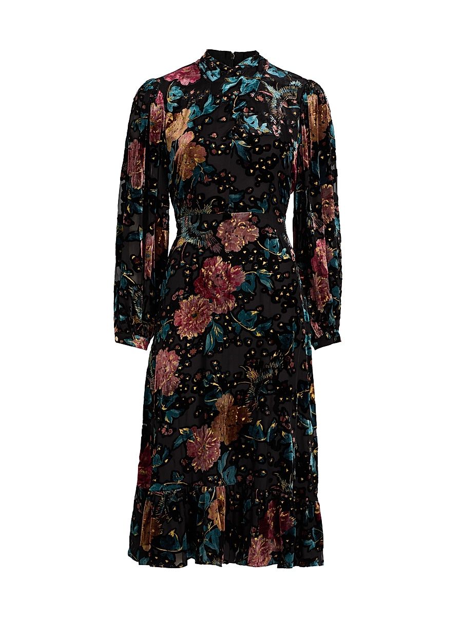 Women's Becca Floral Midi-Dress - Birds Of Paradise Velvet - Size 12