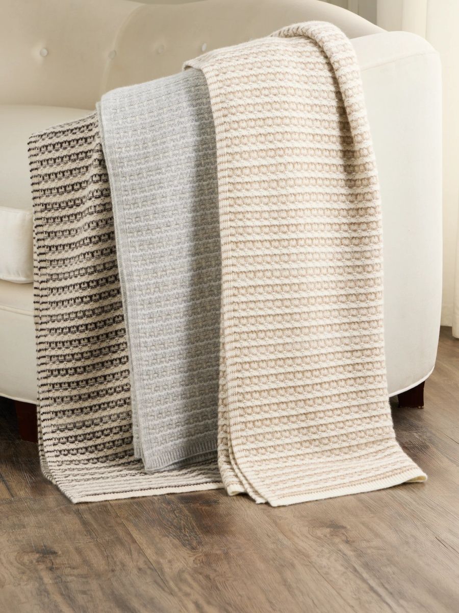 Sofia Cashmere Textured Cashmere Throw Blanket - Ivory Combo