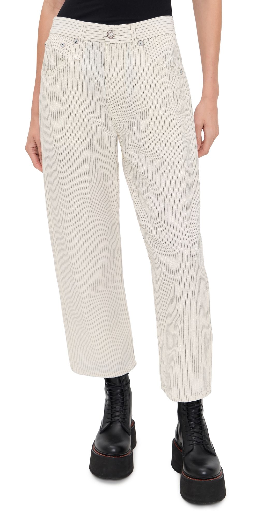 R13 X-BF 5-Pocket Pants White With Black Mini Stripe 27