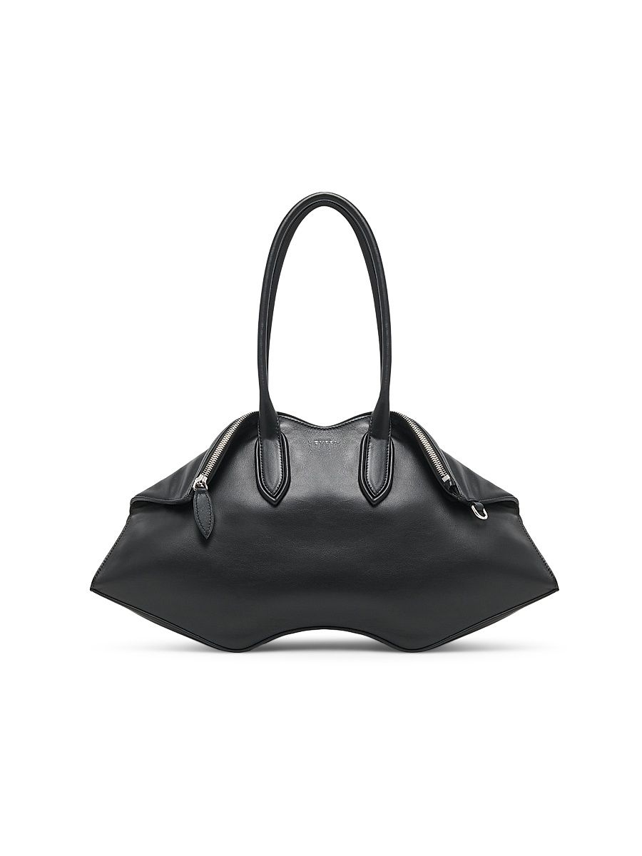 Women's Leather Shoulder Bag - Black Silver