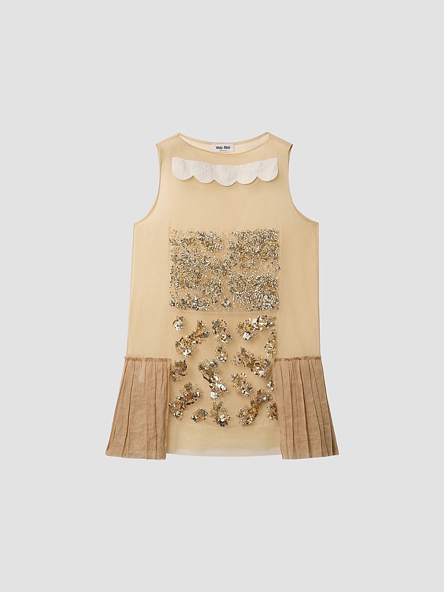 Women's Embellished Tulle Dress - Beige - Size 2