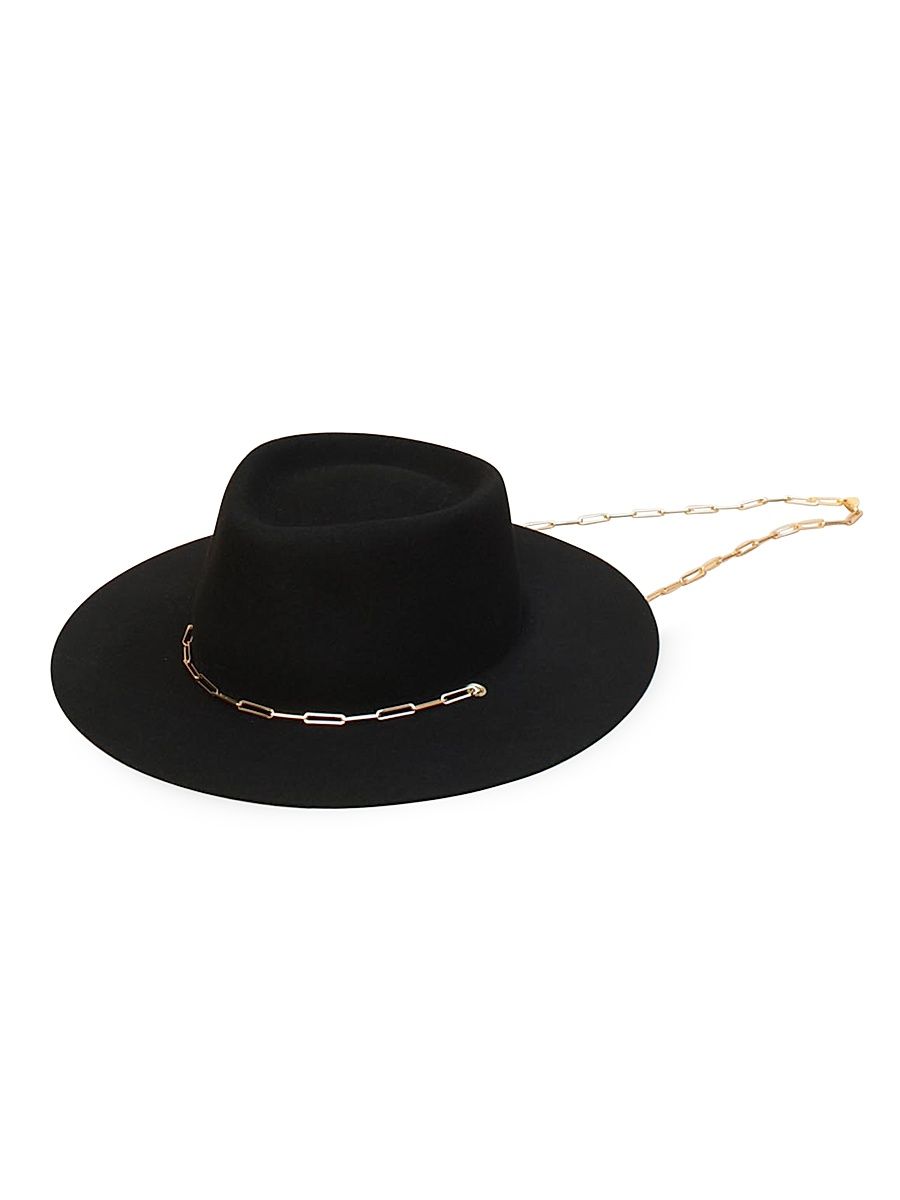 Women's Ulysse Merino Wool Fedora With Chain - Black - Size Medium