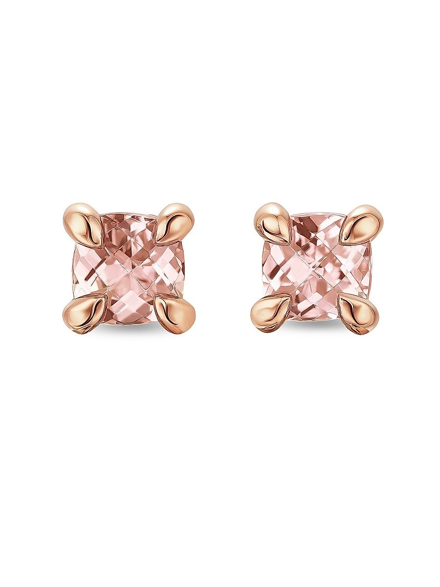 Women's Micro Chatelaine Stud Earrings in 18K Rose Gold with Morganite, 4.8MM - Morganite