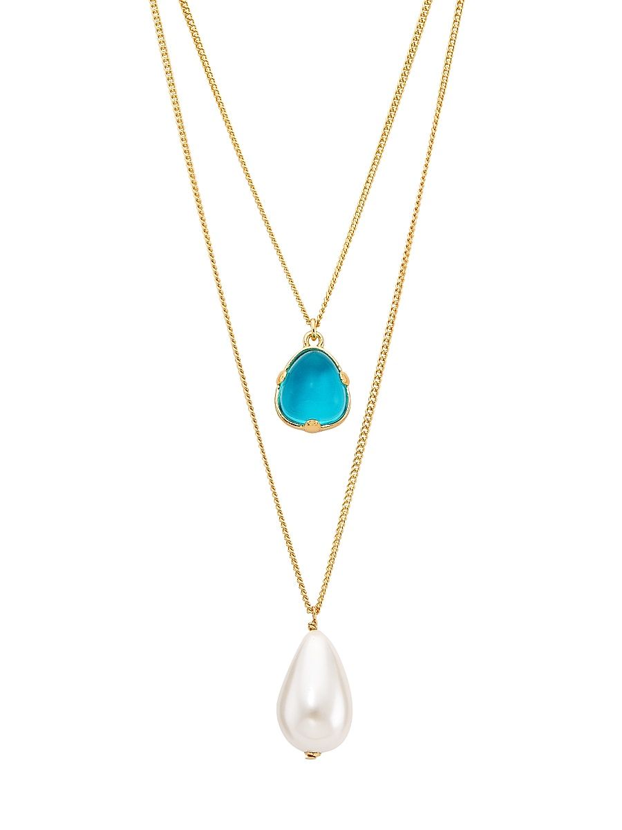 Women's 22K-Gold-Plated, Resin & Imitation Pearl Double-Chain Necklace - Gold Aqua Pearl
