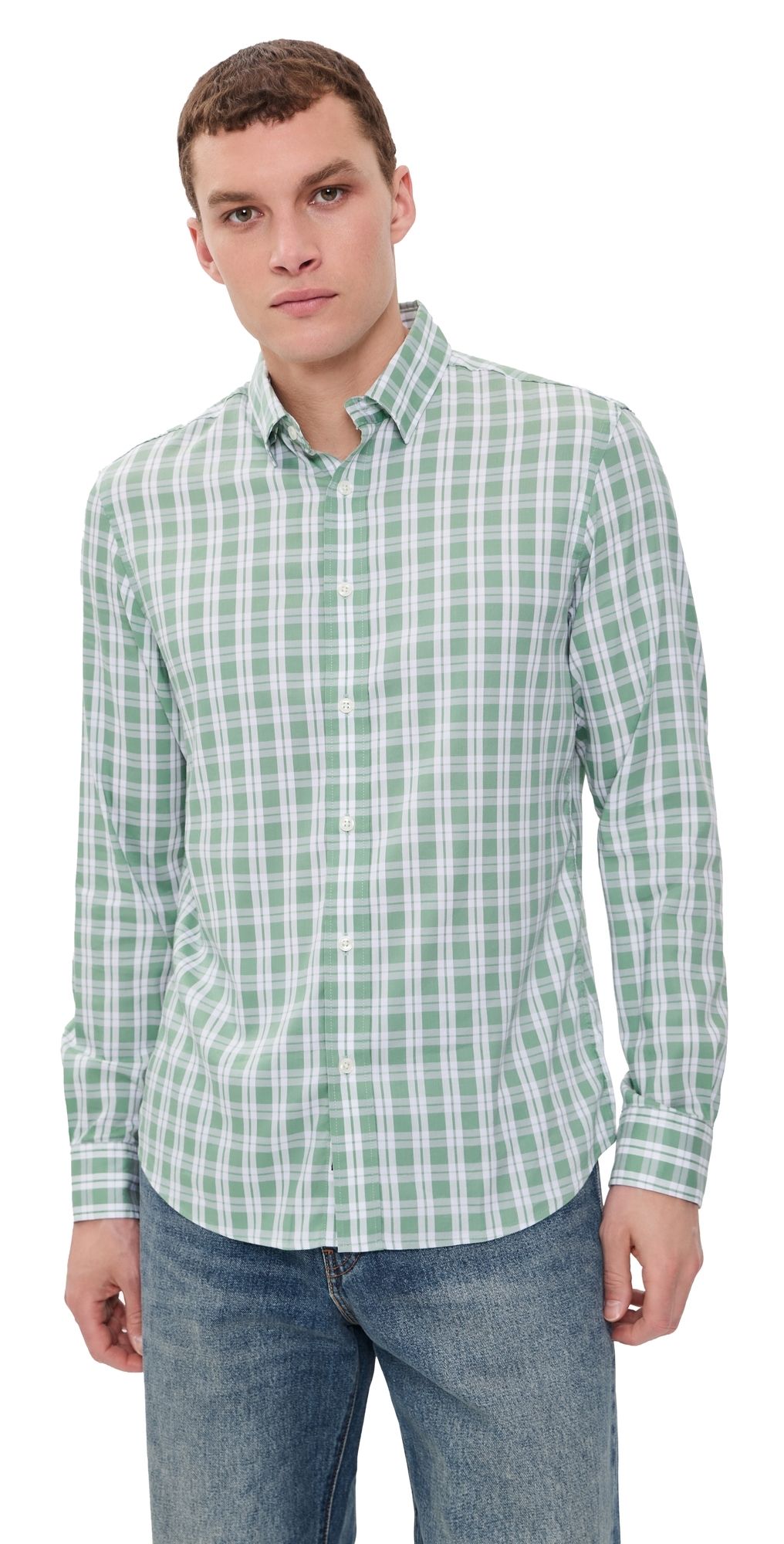 Faherty Movement Monterey Button Down Shirt Sage Isle Check XL