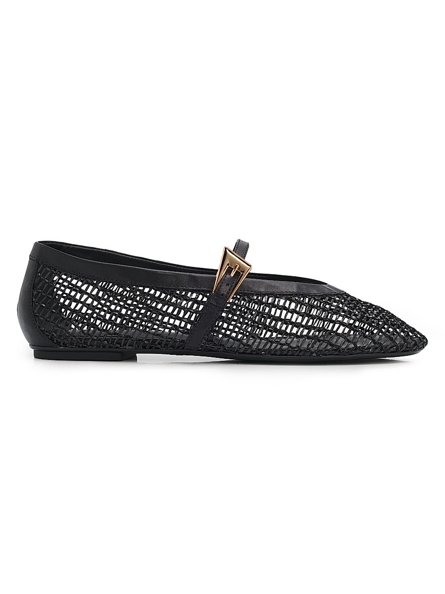 Women's Sylvie Woven Leather Ballerina Flats - Black - Size 11