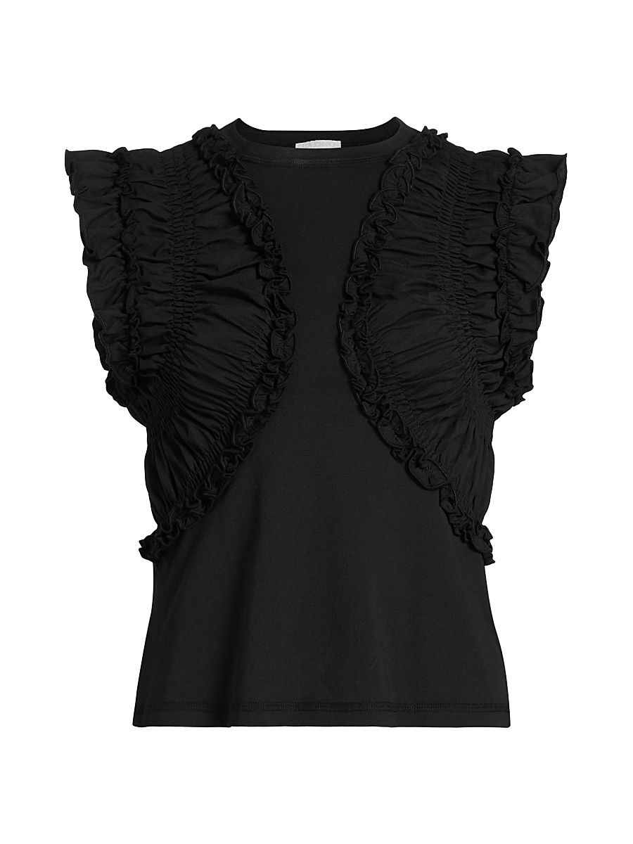 Women's Val Ruffled Cotton Jersey Top - Noir - Size XL