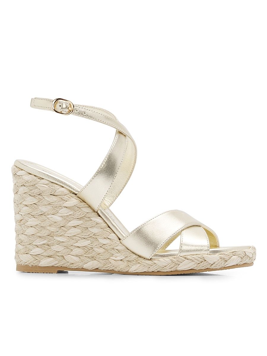 Women's Alyssa 100MM Leather Espadrille Wedge Sandals - Light Gold - Size 9.5