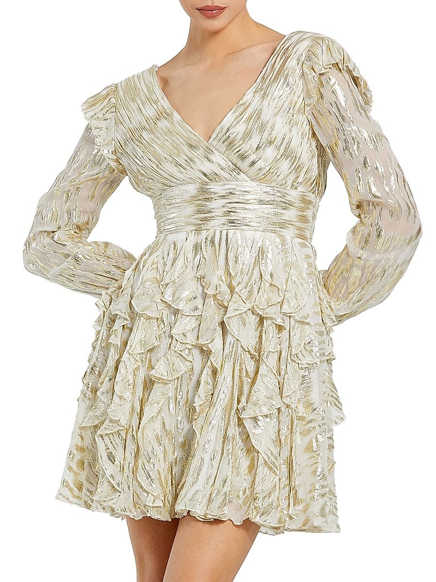 Women's Ieena Metallic Ruffle Minidress - Gold Multi - Size Large