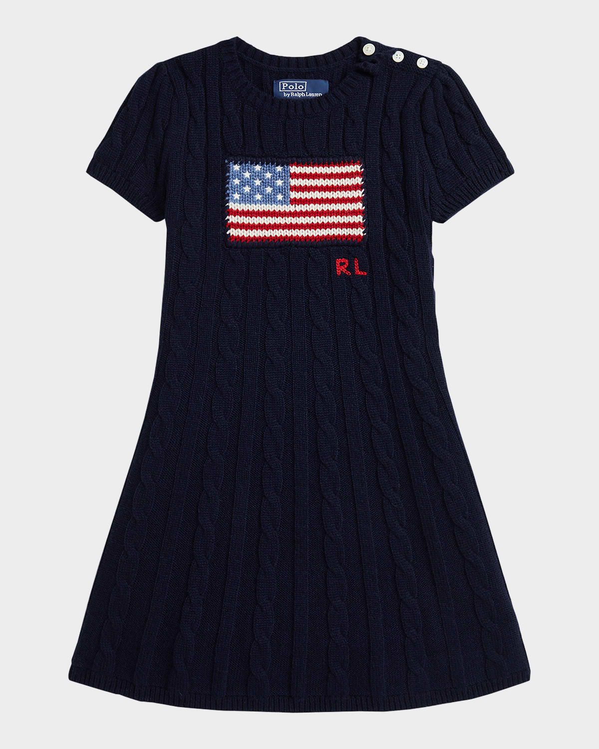 Girl & apos;s American Flag Cashmere Cable Knit Dress, Size 2-6X