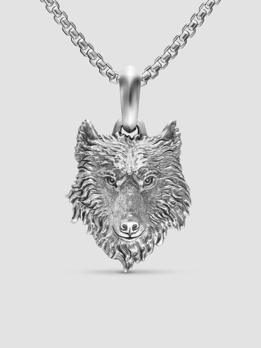 David Yurman Men's Petrvs Wolf Amulet in Sterling Silver, 26MM - Silver