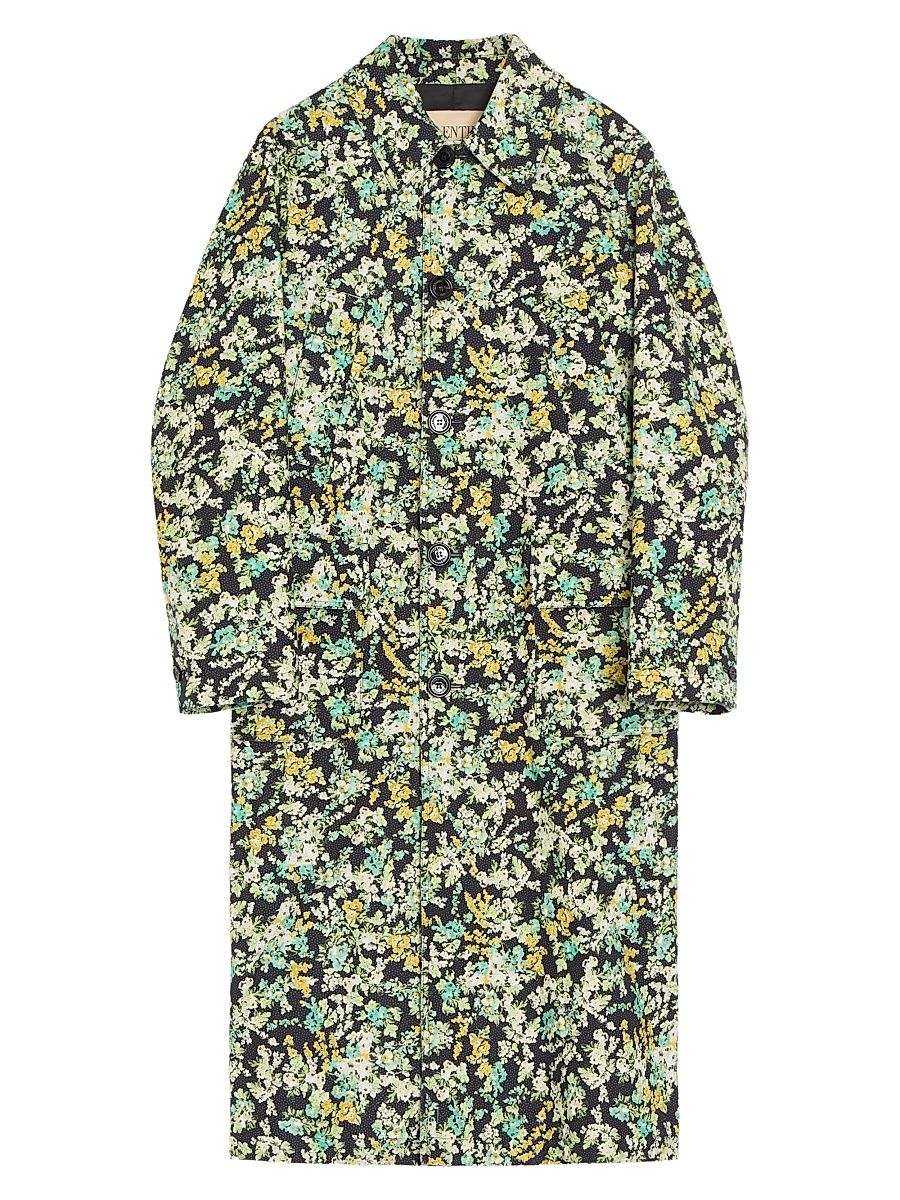 Men's Single-Breasted Coat in Cotton Drill with Papier Floral Print - Size 38