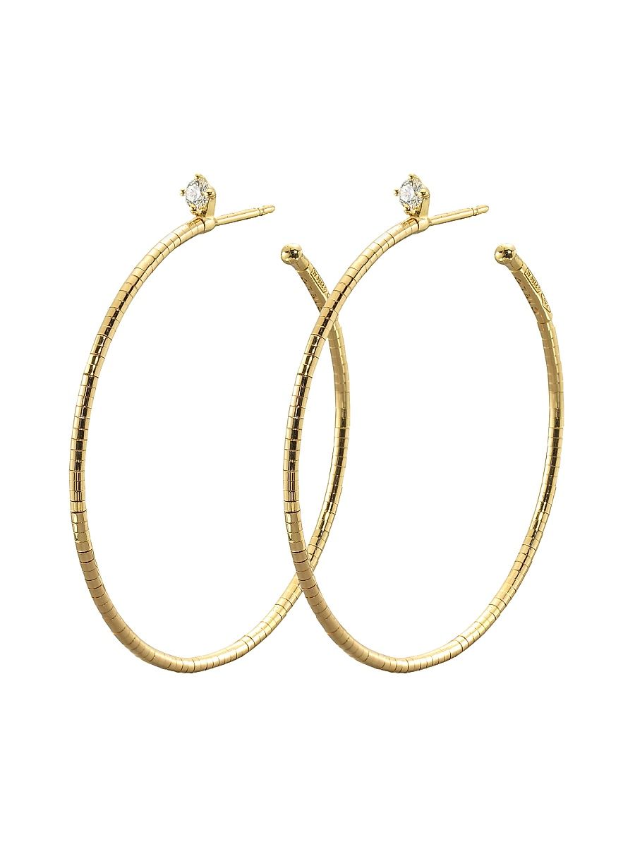 Women's Rugiada Diamanti 18K Yellow Gold, Titanium, & Diamond Hoop Earrings/1.5" - Yellow Gold