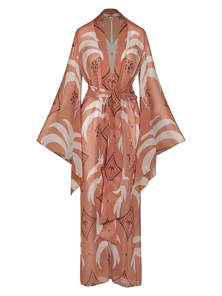Women's Amazon Sheer Kimono-Inspired Cover-Up Dress - Light Peach Ecru - Size XL