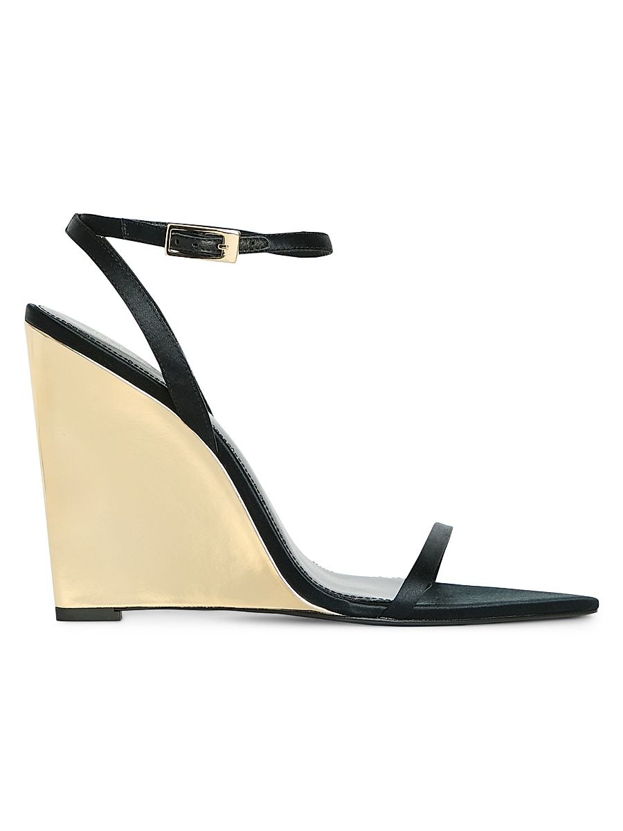 Women's Nelly 110MM Silk Wedge Sandals - Black Gold Wedge - Size 9