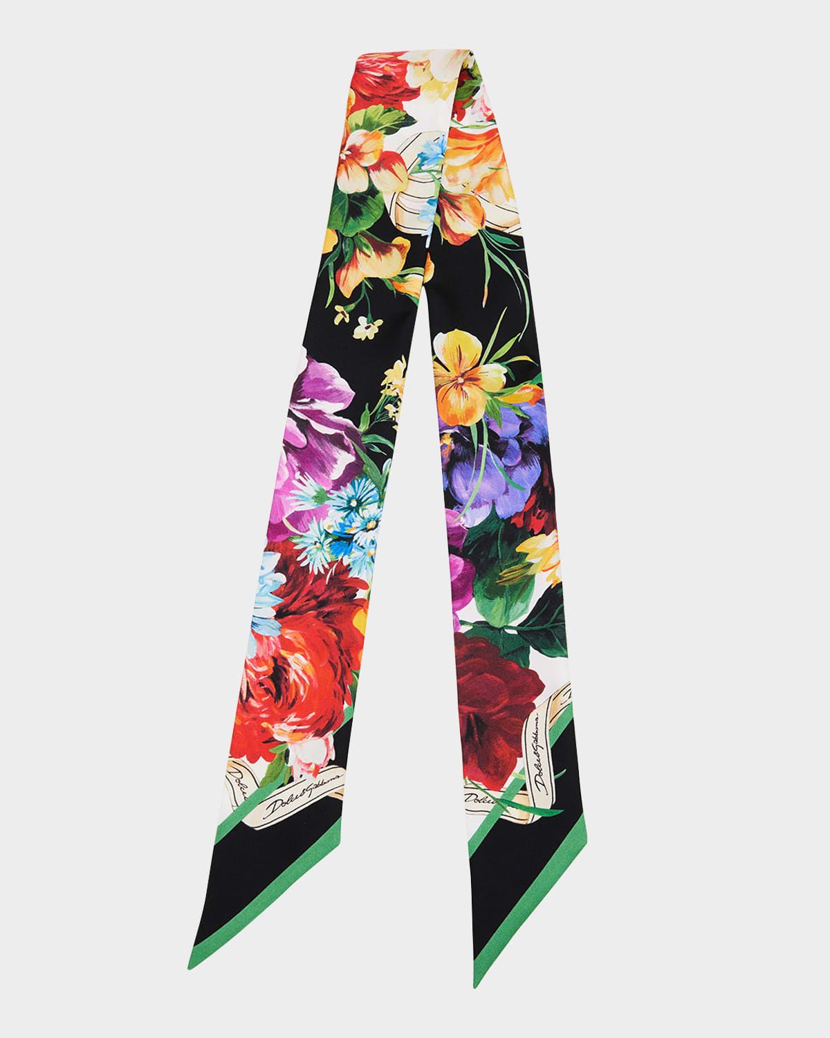 Floral Silk Twill Skinny Scarf